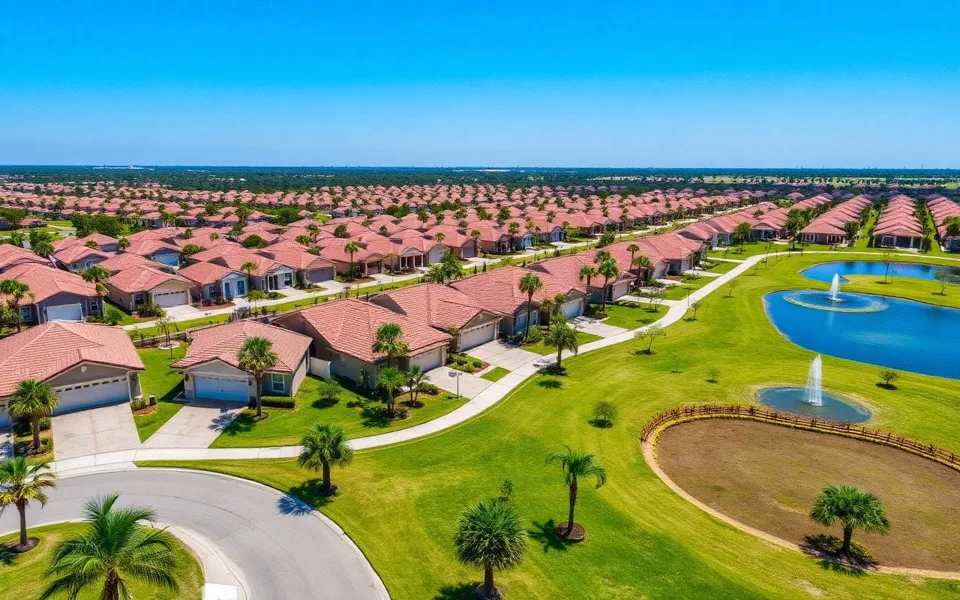 Aerial view of Waterstone homes and neighborhood green spaces