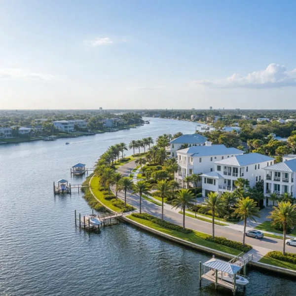 Waterfront homes and blue river water along the Fort Pierce area of St. Lucie County